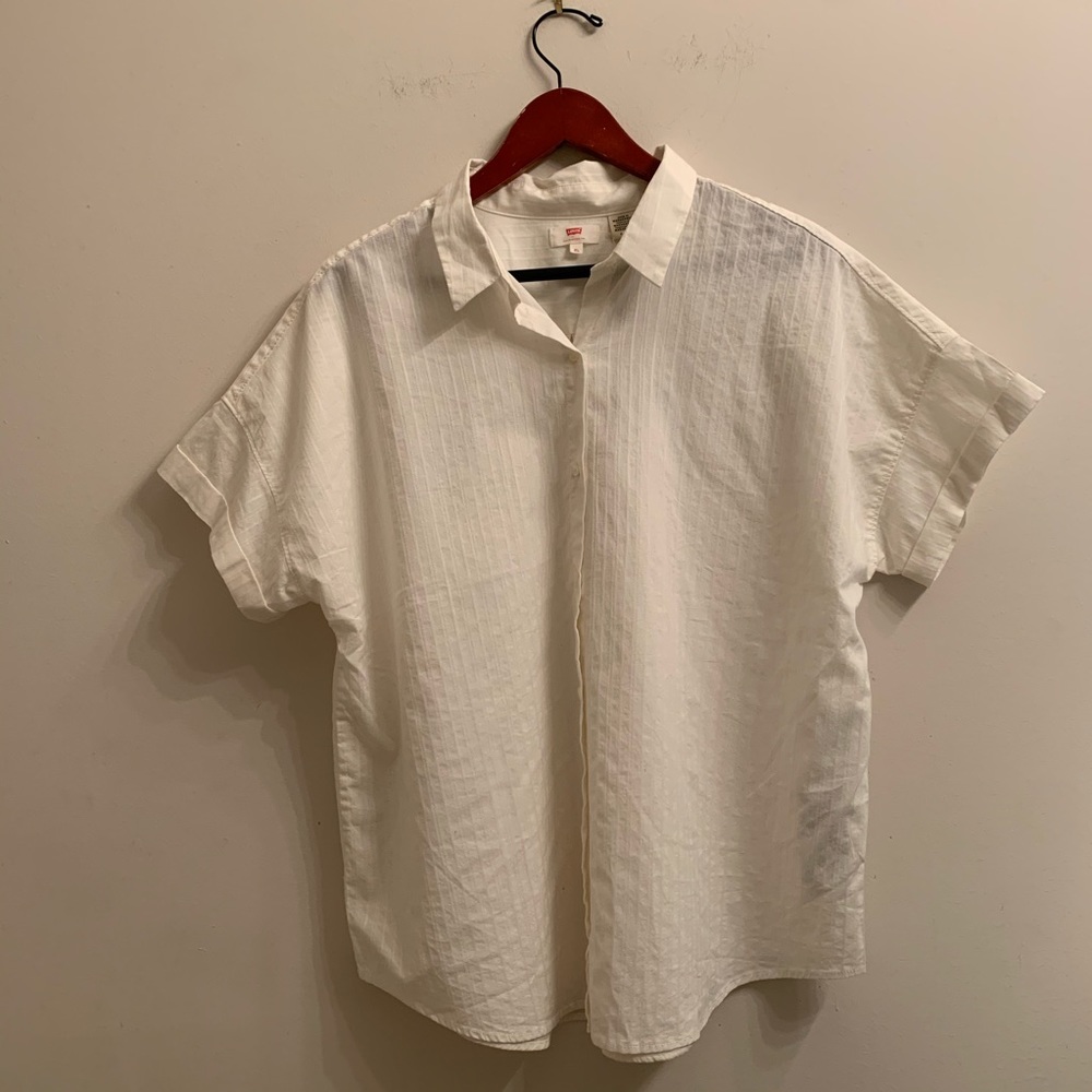 Womens off white relaxed fit button down shirt